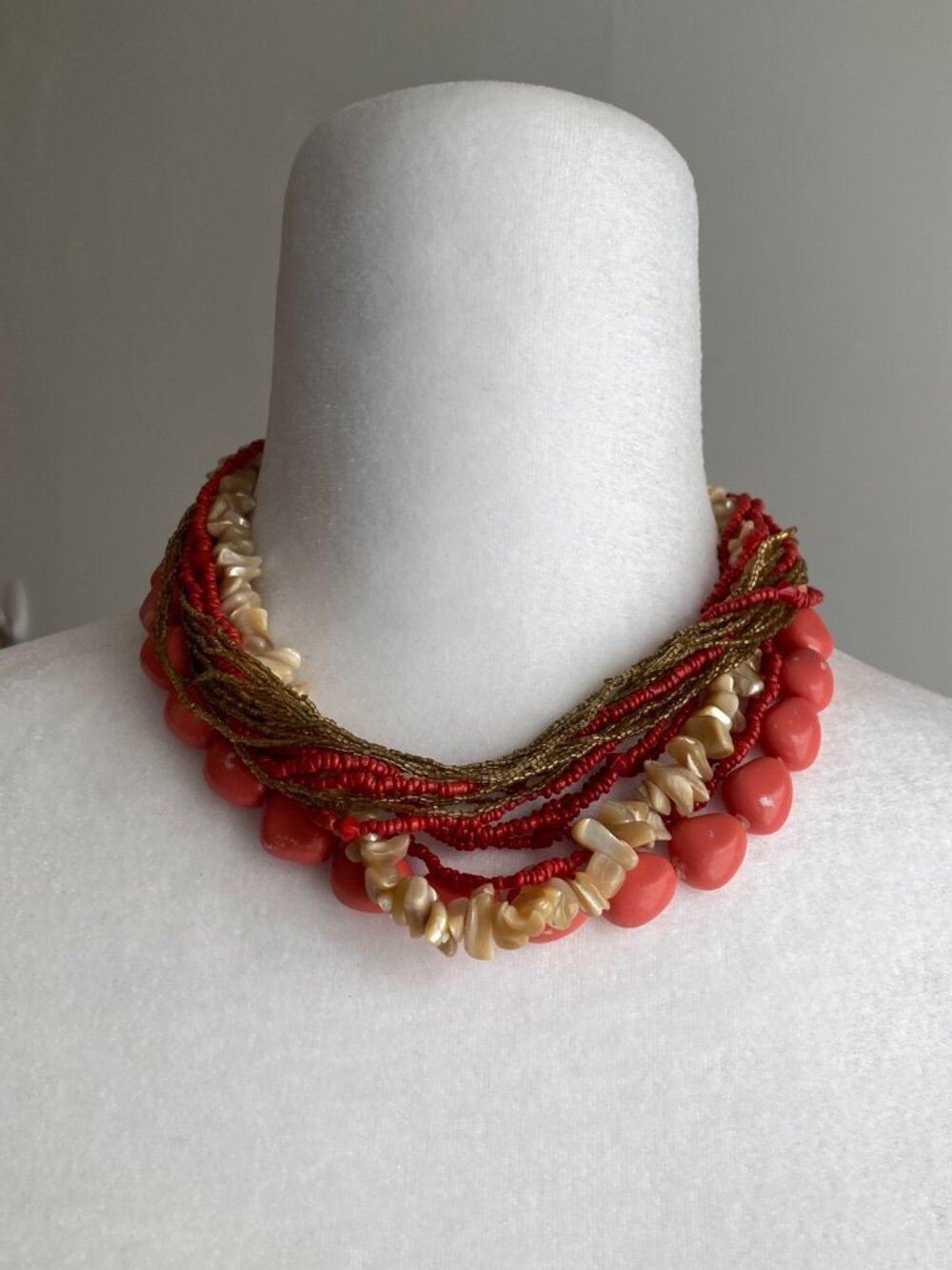Vintage Chunky Coral Color Sea Shell Statement Necklace Boho Beach Summer - Picture 15 of 16